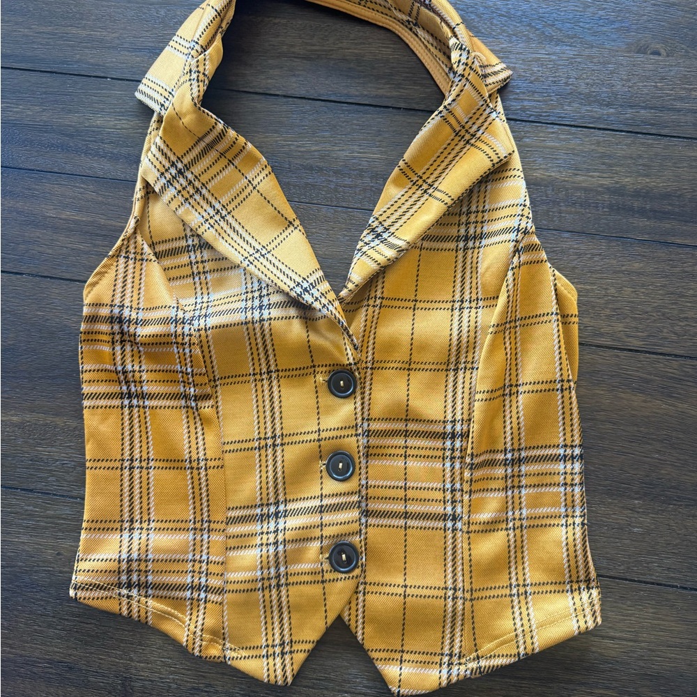 AKIRA Yellow Plaid 2 Piece Set Vest + Pleated Mini Skirt Y2K Clueless Style NWT - Picture 5 of 5